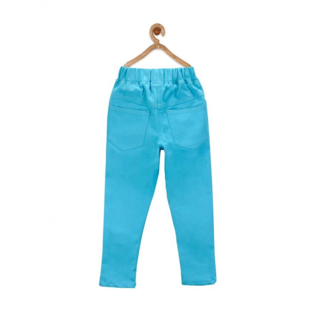 Girl's Denim Solid Elasticated Jeggings cum Jeans (Blue) - Image 2