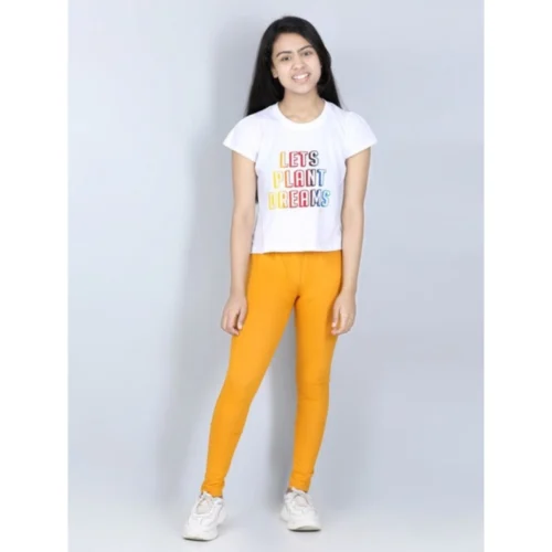 Girl's Cotton Lycra Solid Elasticated Jeggings (Mustard)