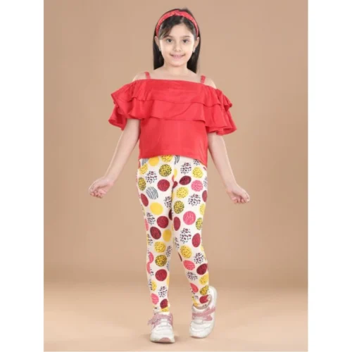 Girl's Cotton Lycra Floral Elasticated Jeggings (Multicolor)