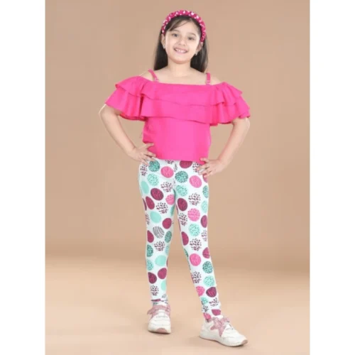 Girl's Cotton Lycra Floral Elasticated Jeggings (Multicolor)