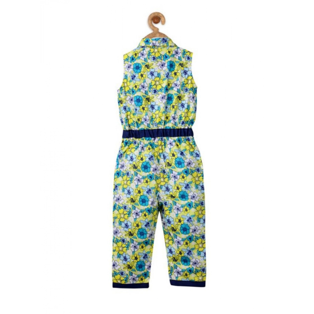 Girl's Cotton Floral Sleeveless Jumpsuit (Yellow) - Image 2