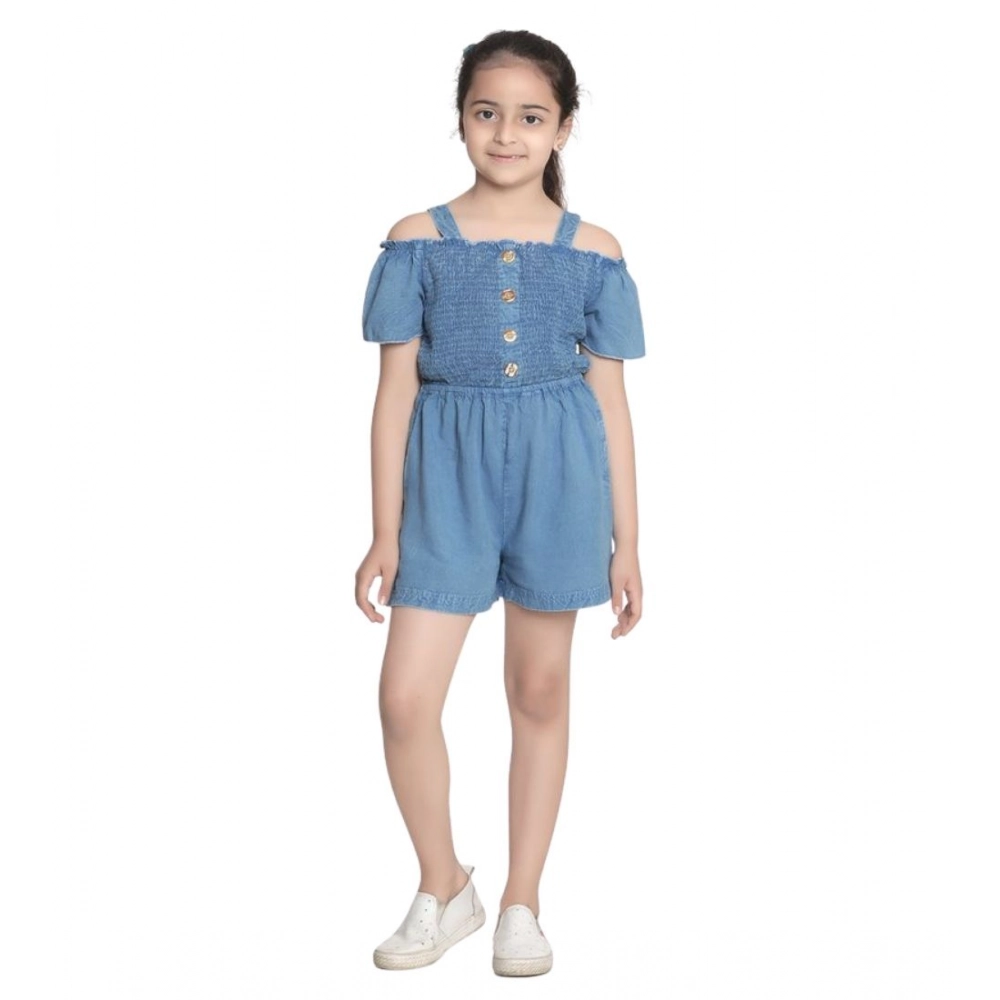 Girl's Rayon Solid Sleeveless Jumpsuit (Blue) - Image 2