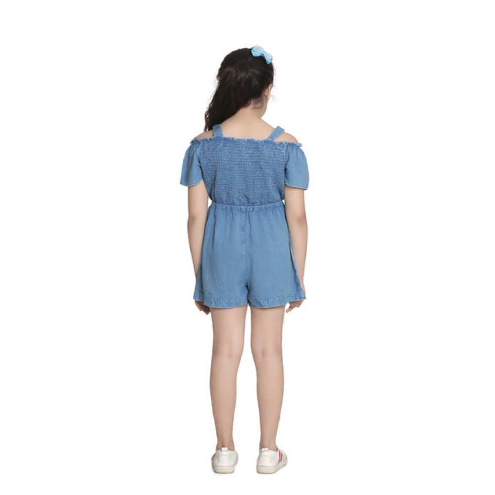 Girl's Rayon Solid Sleeveless Jumpsuit (Blue) - Image 3