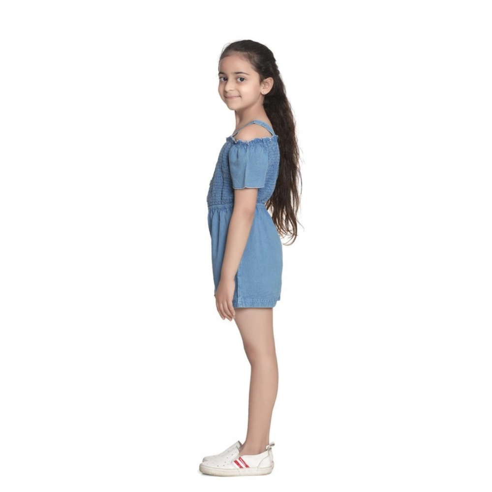 Girl's Rayon Solid Sleeveless Jumpsuit (Blue) - Image 4