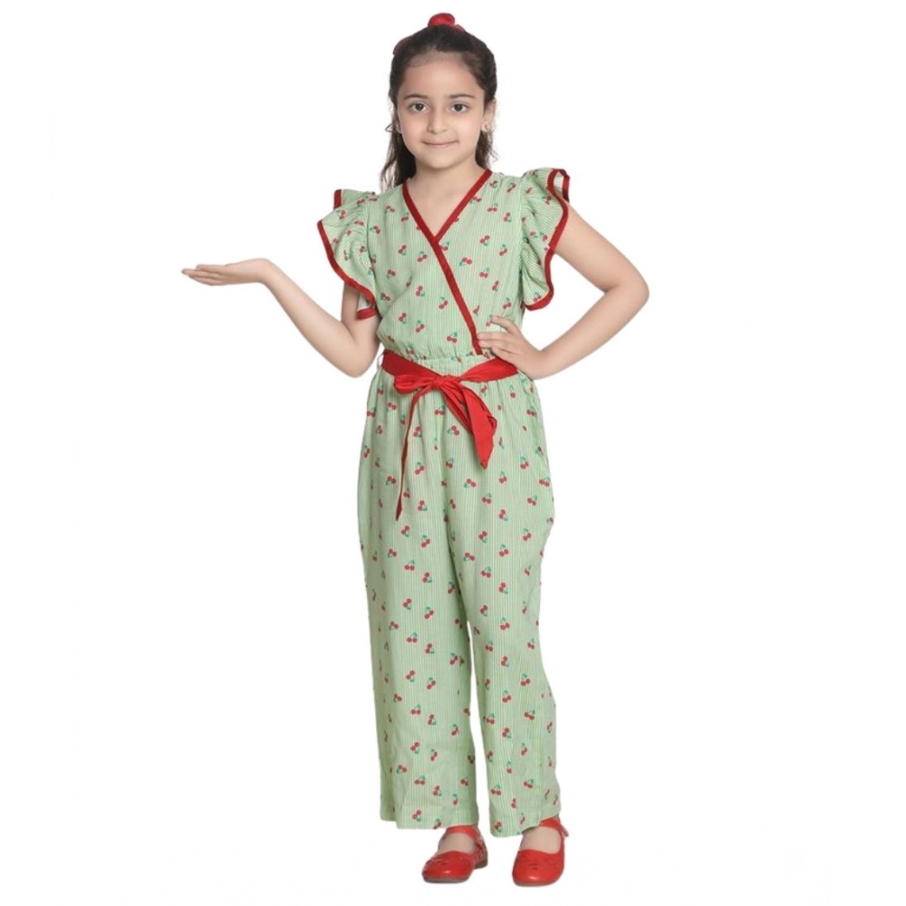Girl's Rayon Printed Flutter Jumpsuit (Green) - Image 2