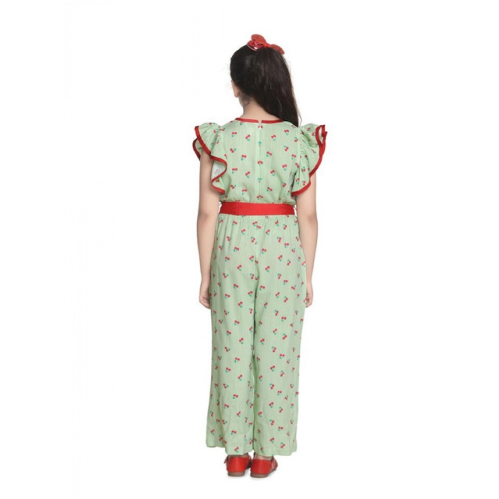 Girl's Rayon Printed Flutter Jumpsuit (Green) - Image 3
