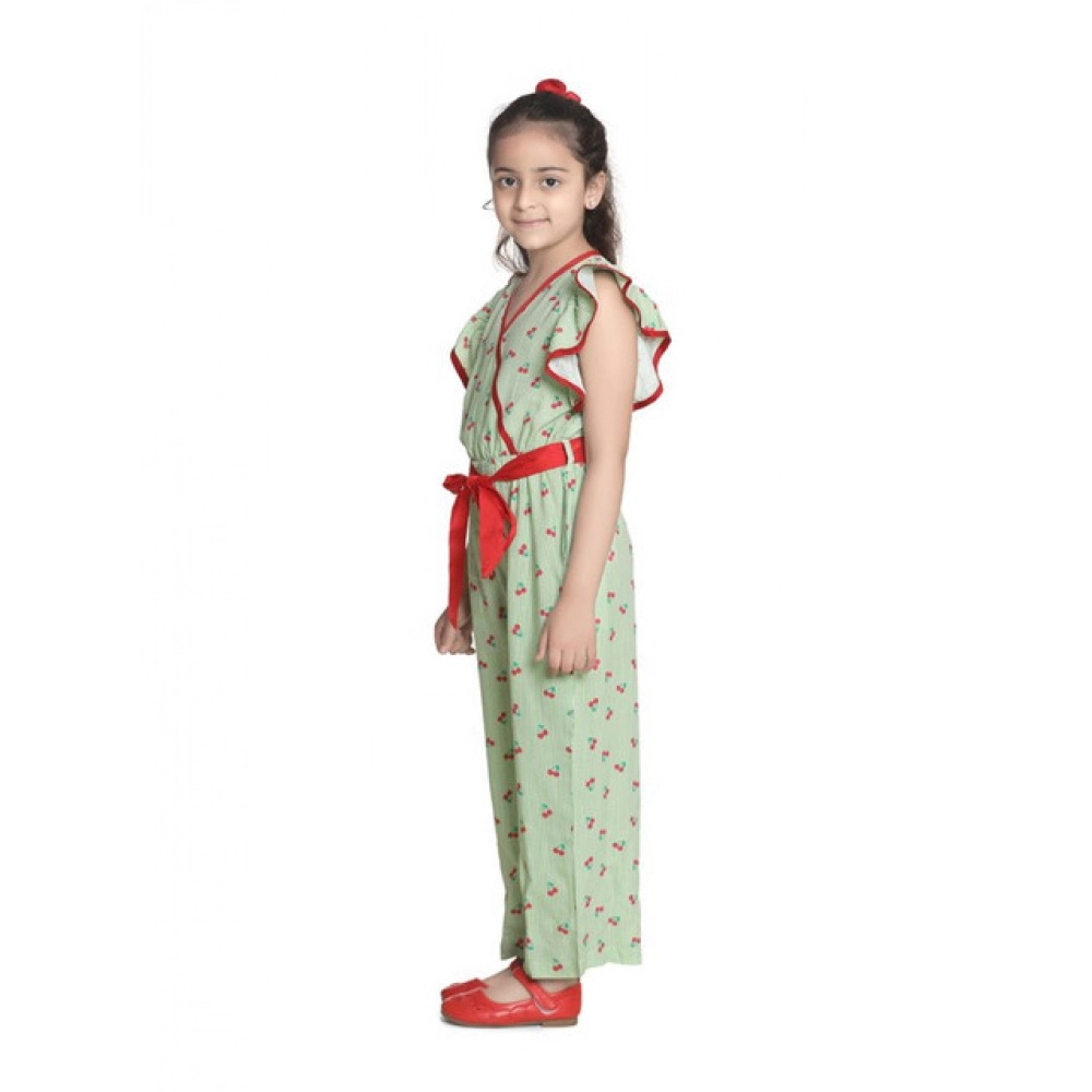 Girl's Rayon Printed Flutter Jumpsuit (Green) - Image 4