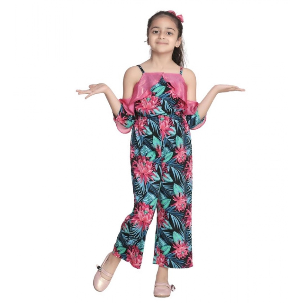 Girl's Polyester Floral Cold Shoulder Jumpsuit (Pink) - Image 2