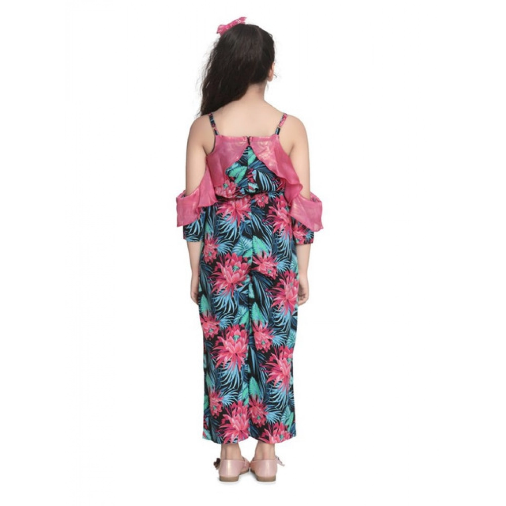 Girl's Polyester Floral Cold Shoulder Jumpsuit (Pink) - Image 3