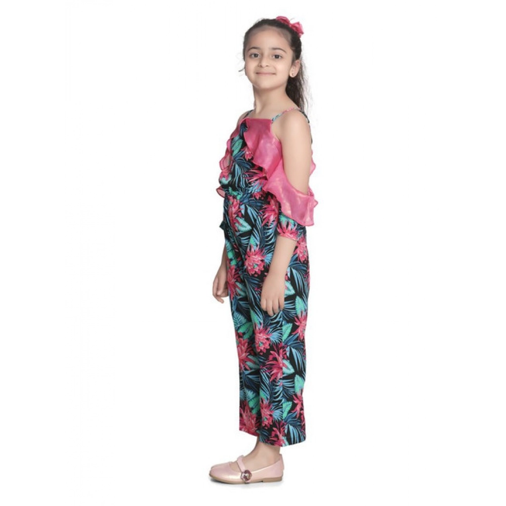 Girl's Polyester Floral Cold Shoulder Jumpsuit (Pink) - Image 4