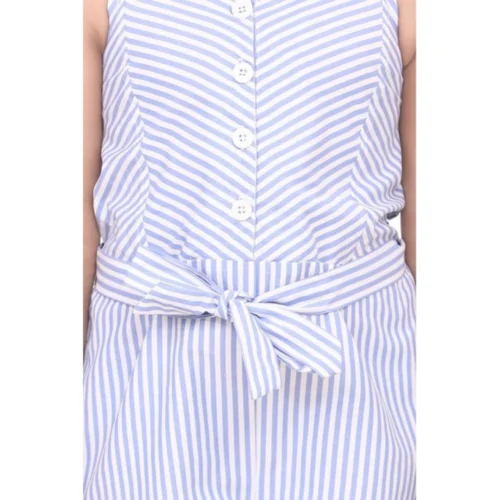 Girl's Polyester Cotton Blend Striped Sleeveless Jumpsuit (Light Blue)