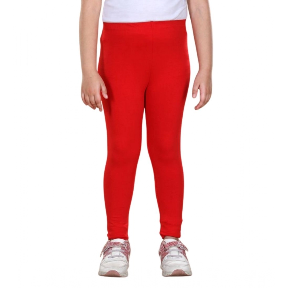 Girl's Cotton Lycra Solid Elasticated Leggings (Red) - Image 2