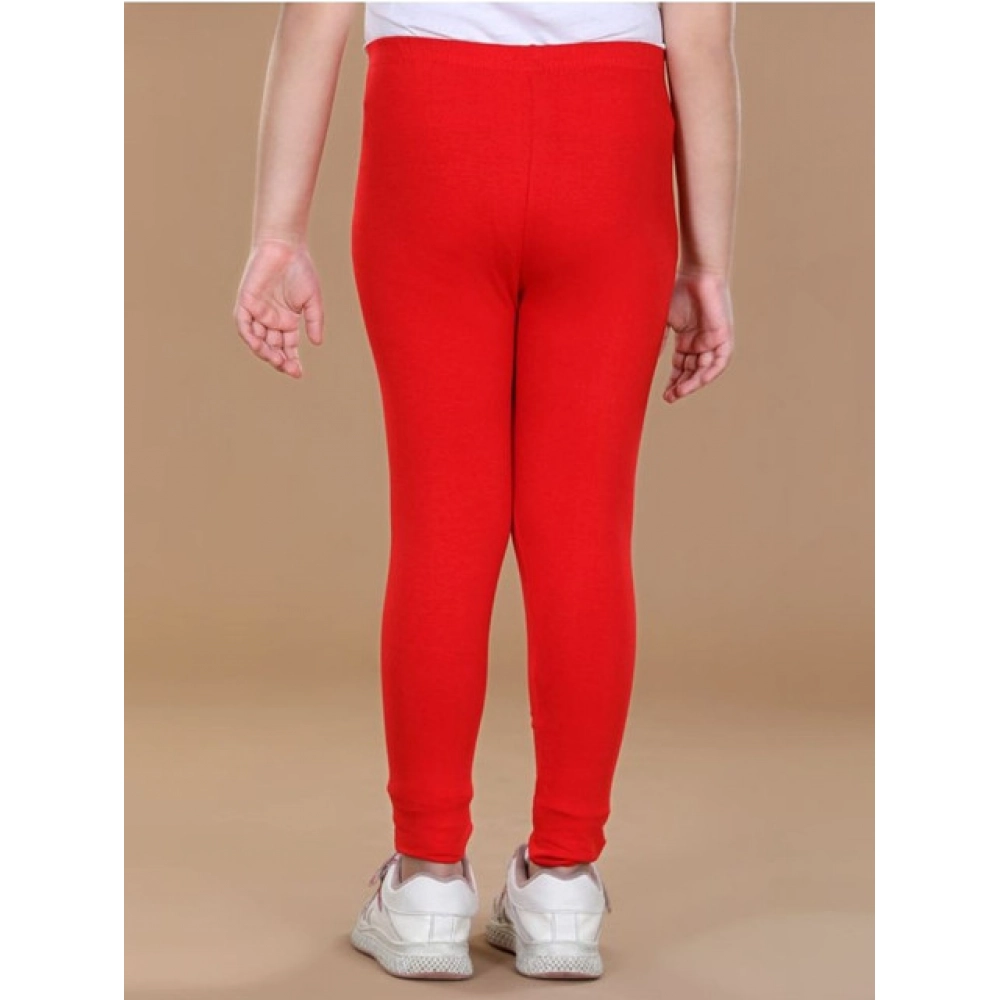 Girl's Cotton Lycra Solid Elasticated Leggings (Red) - Image 3