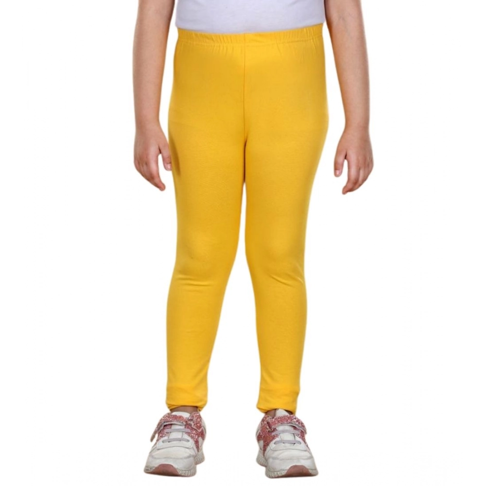 Girl's Cotton Lycra Solid Elasticated Leggings (Yellow) - Image 2