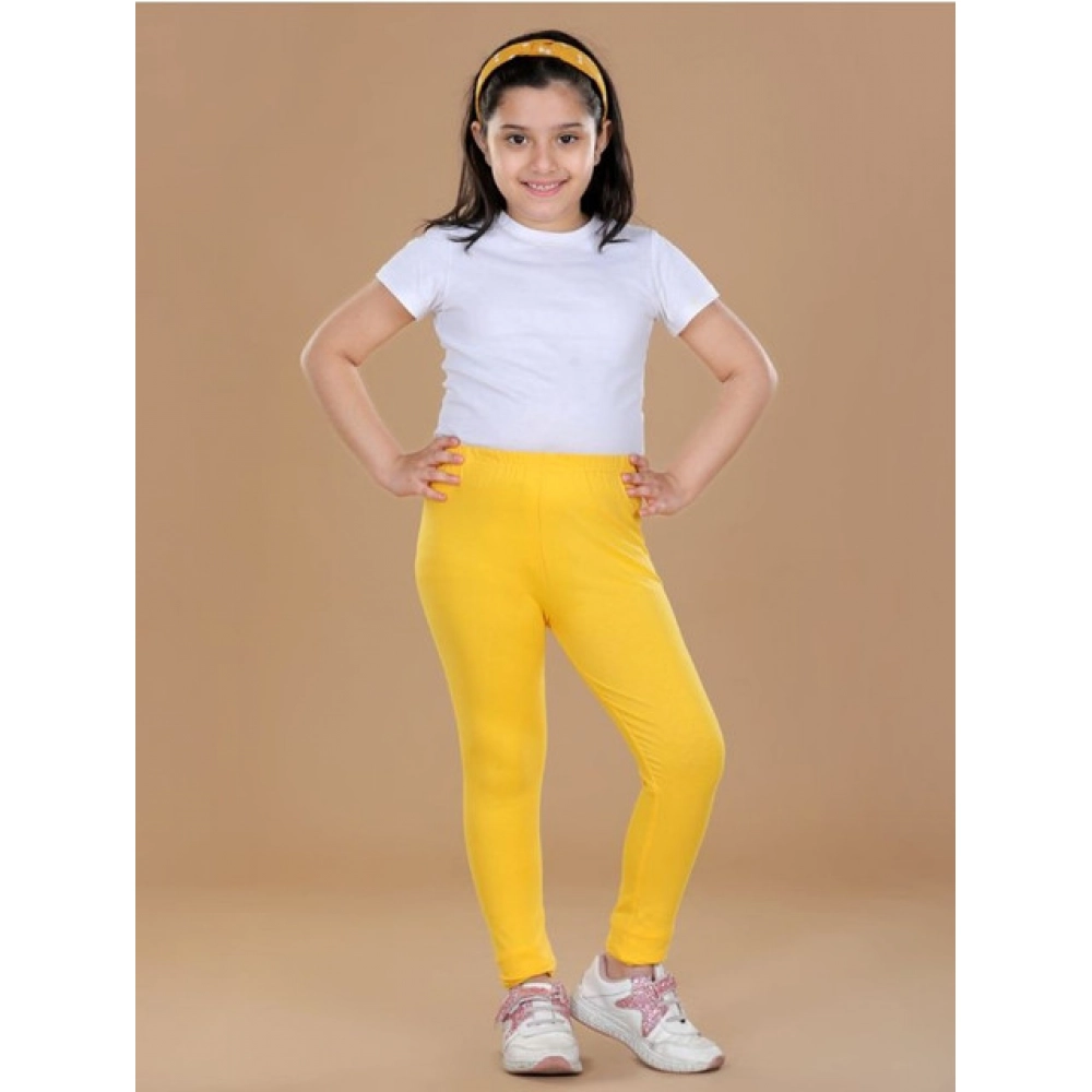 Girl's Cotton Lycra Solid Elasticated Leggings (Yellow)