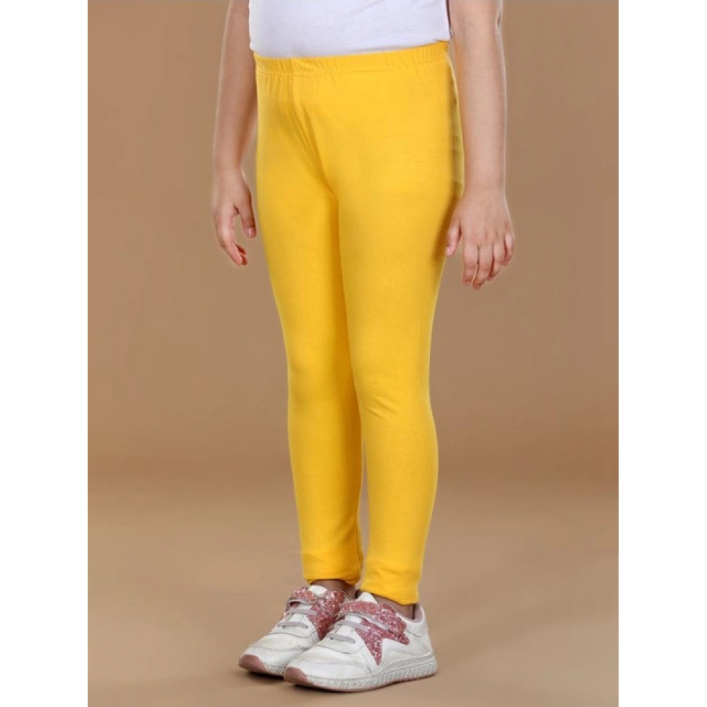 Girl's Cotton Lycra Solid Elasticated Leggings (Yellow) - Image 3