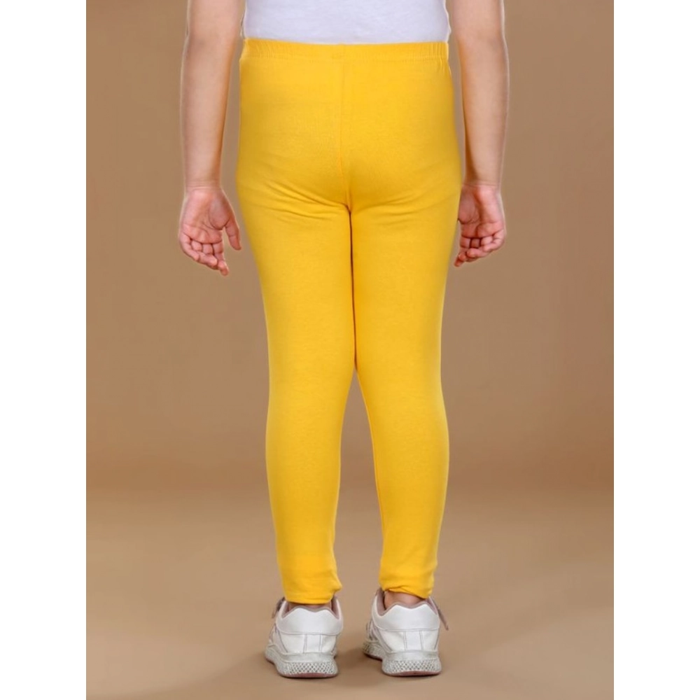 Girl's Cotton Lycra Solid Elasticated Leggings (Yellow) - Image 4
