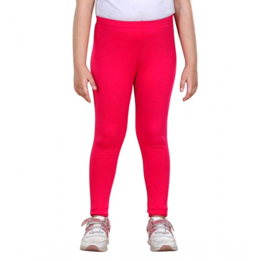 Girl's Cotton Lycra Solid Elasticated Leggings (Dark Pink) - Image 2