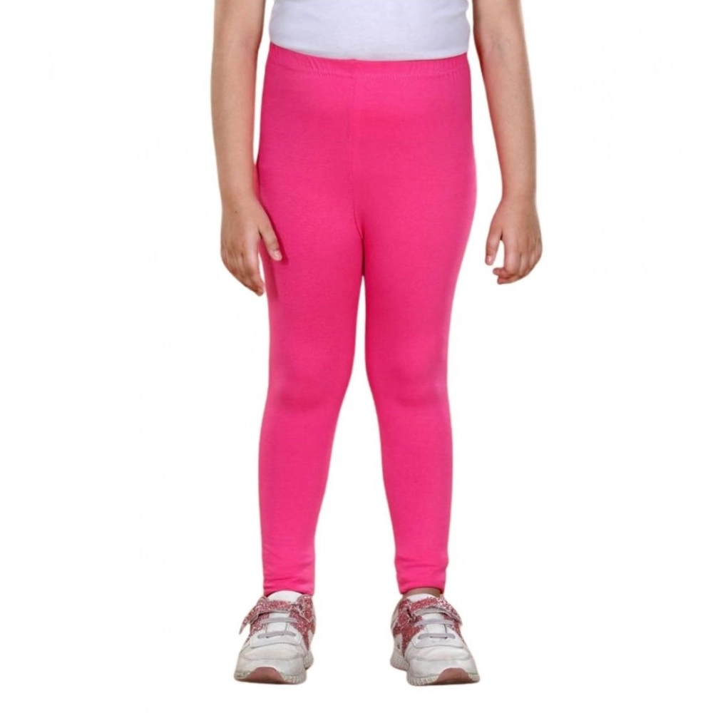 Girl's Cotton Lycra Solid Elasticated Leggings (Pink) - Image 2