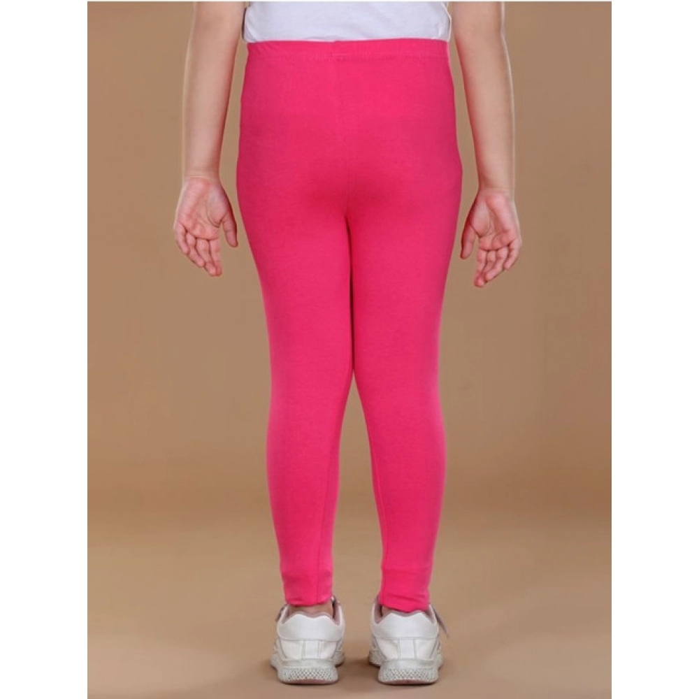 Girl's Cotton Lycra Solid Elasticated Leggings (Pink) - Image 3