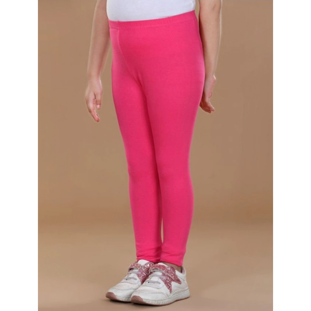Girl's Cotton Lycra Solid Elasticated Leggings (Pink) - Image 4