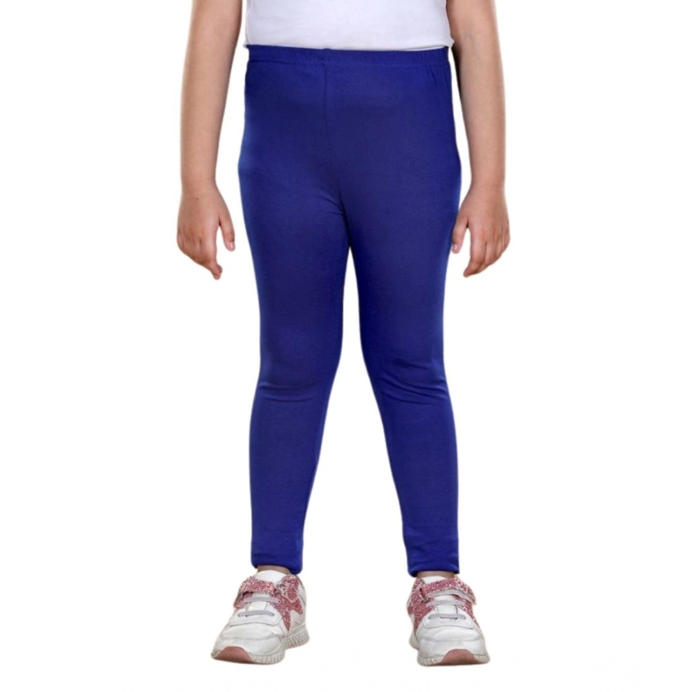 Girl's Cotton Lycra Solid Elasticated Leggings (Blue) - Image 2