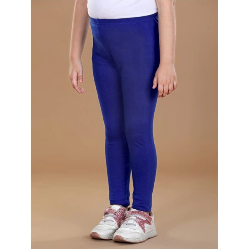 Girl's Cotton Lycra Solid Elasticated Leggings (Blue) - Image 3