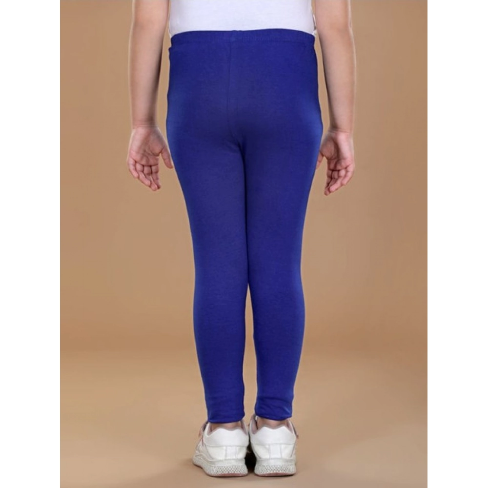 Girl's Cotton Lycra Solid Elasticated Leggings (Blue) - Image 4