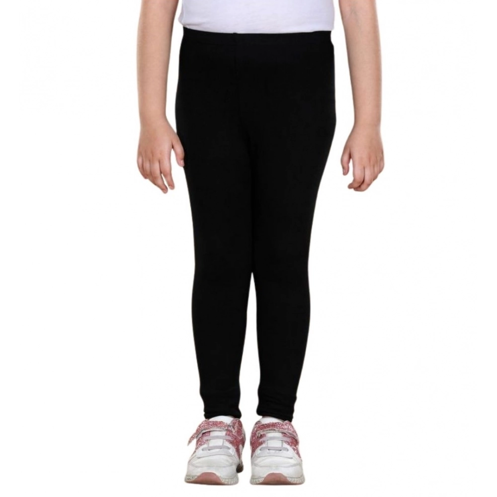 Girl's Cotton Lycra Solid Elasticated Leggings (Black) - Image 2