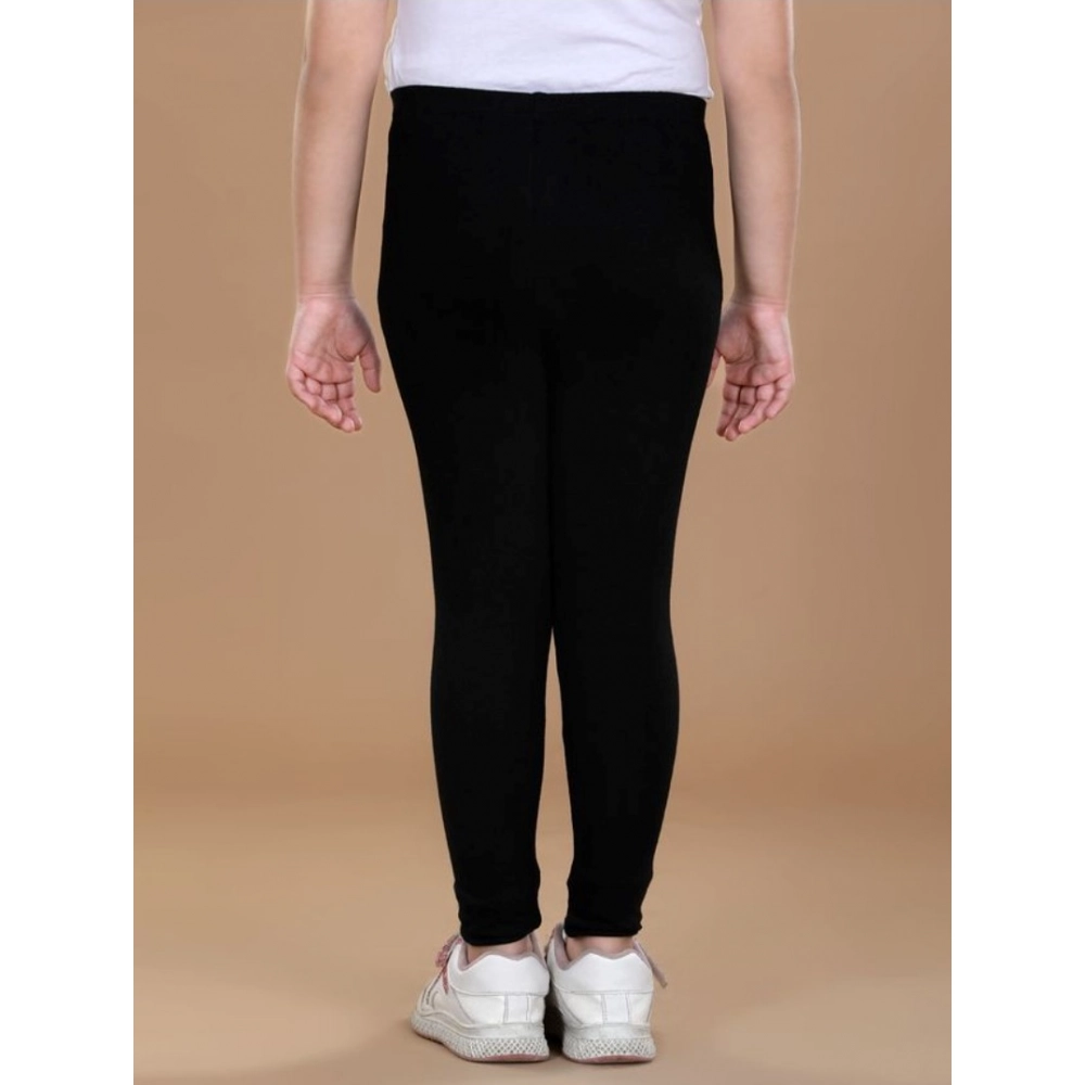 Girl's Cotton Lycra Solid Elasticated Leggings (Black) - Image 3