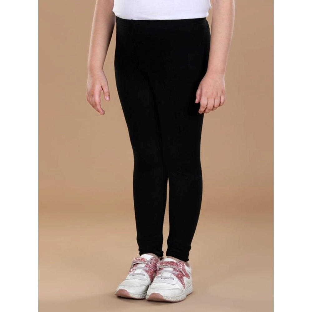 Girl's Cotton Lycra Solid Elasticated Leggings (Black) - Image 4