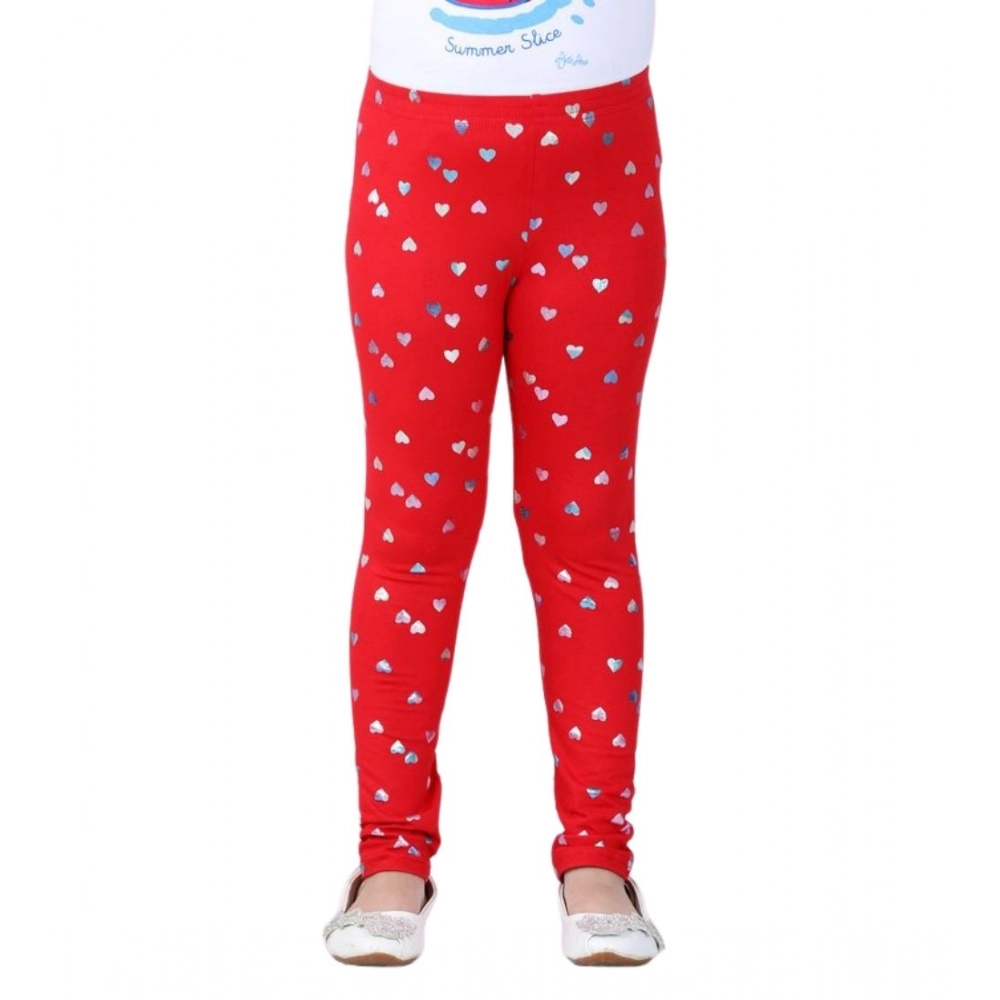Girl's Cotton Lycra Embellished Elasticated Leggings (Red) - Image 2
