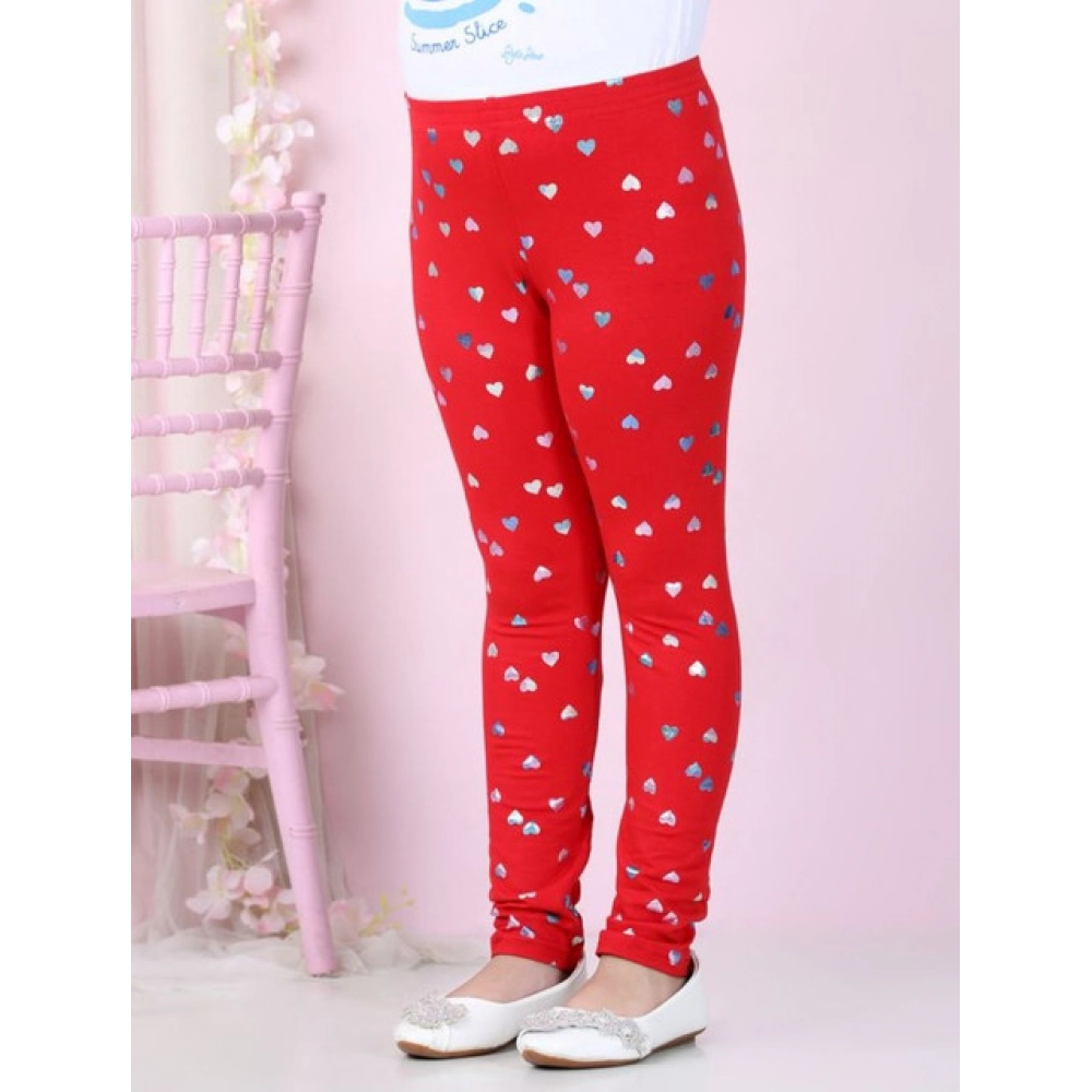 Girl's Cotton Lycra Embellished Elasticated Leggings (Red) - Image 3