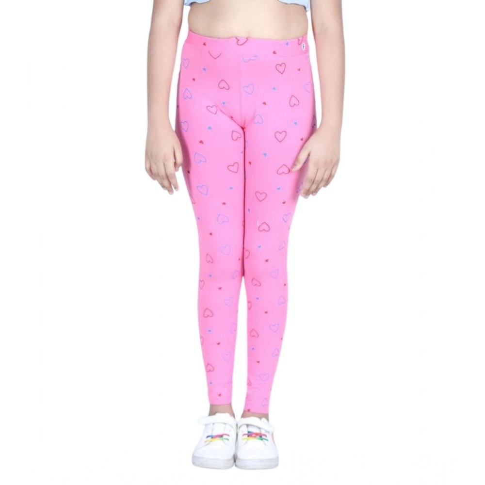 Girl's Cotton Lycra Printed Elasticated Leggings (Light Pink) - Image 2
