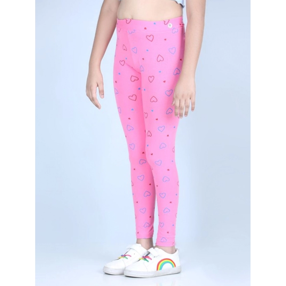 Girl's Cotton Lycra Printed Elasticated Leggings (Light Pink) - Image 3
