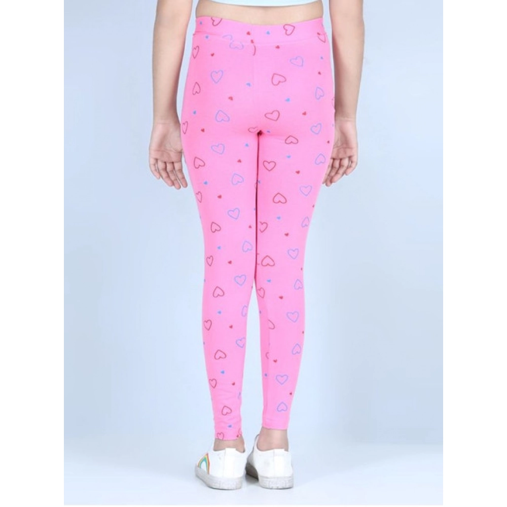 Girl's Cotton Lycra Printed Elasticated Leggings (Light Pink) - Image 4