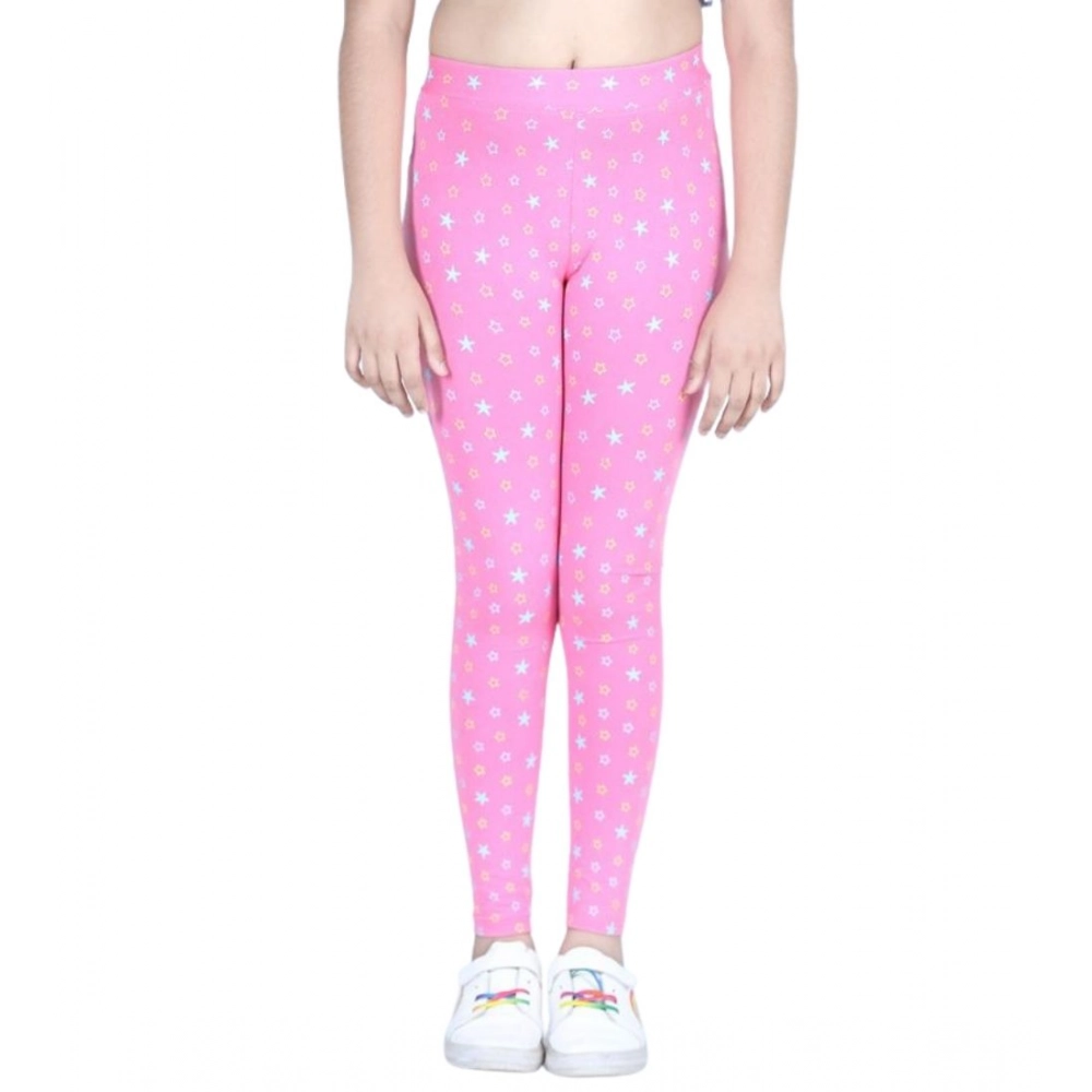 Girl's Cotton Lycra Printed Elasticated Leggings (Pink) - Image 2