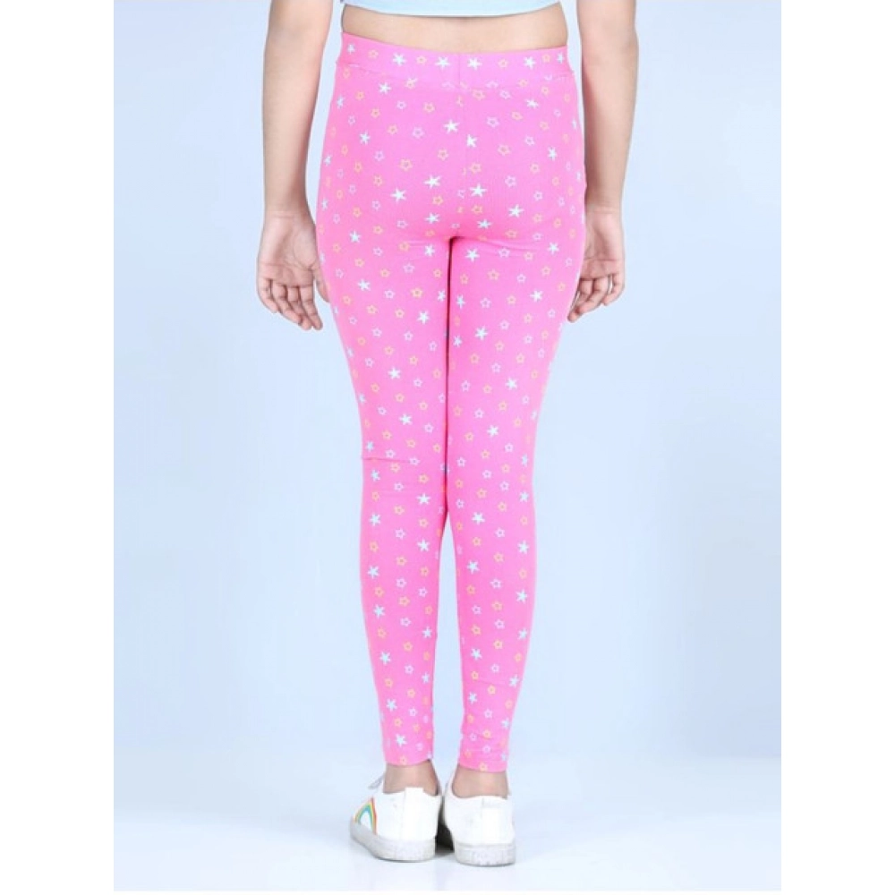Girl's Cotton Lycra Printed Elasticated Leggings (Pink) - Image 3