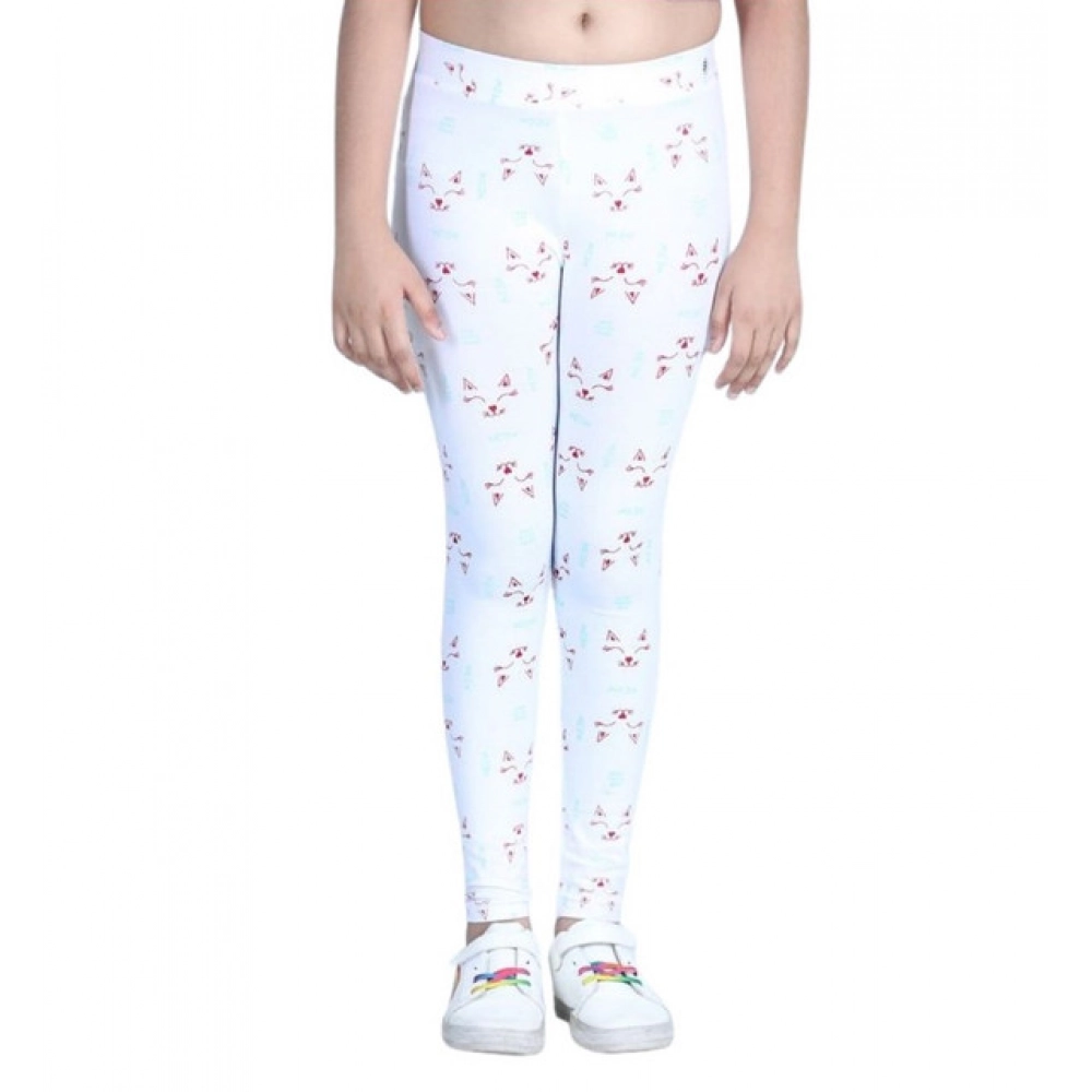 Girl's Cotton Lycra Printed Elasticated Leggings (White) - Image 2