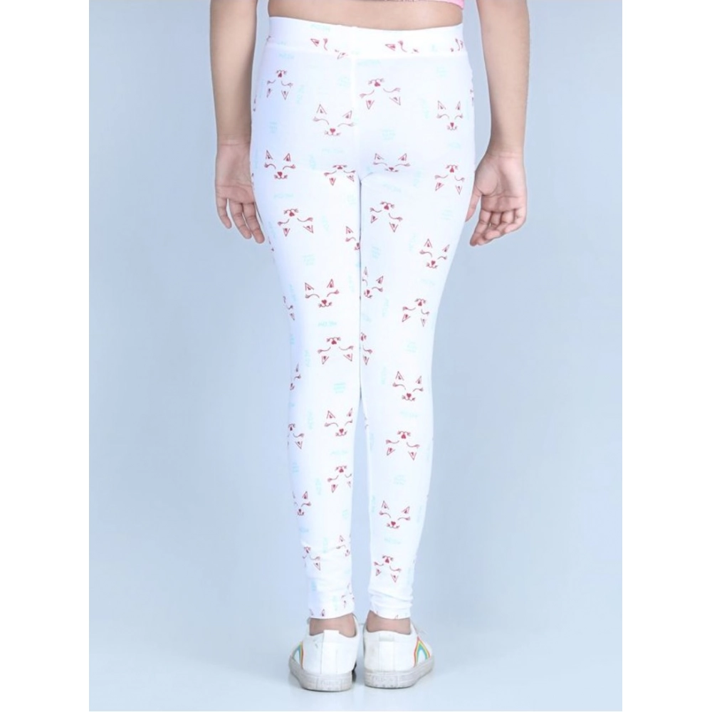 Girl's Cotton Lycra Printed Elasticated Leggings (White) - Image 4