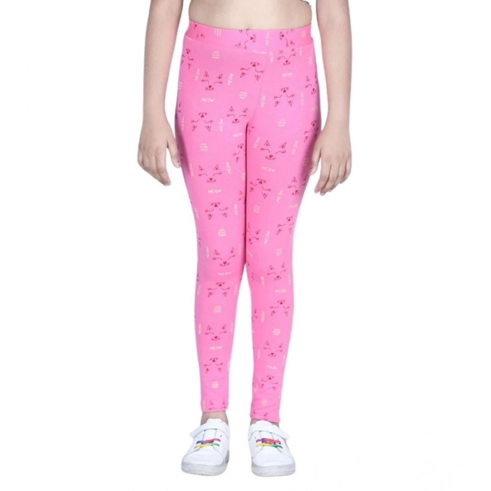 Girl's Cotton Lycra Printed Elasticated Leggings (Pink) - Image 2