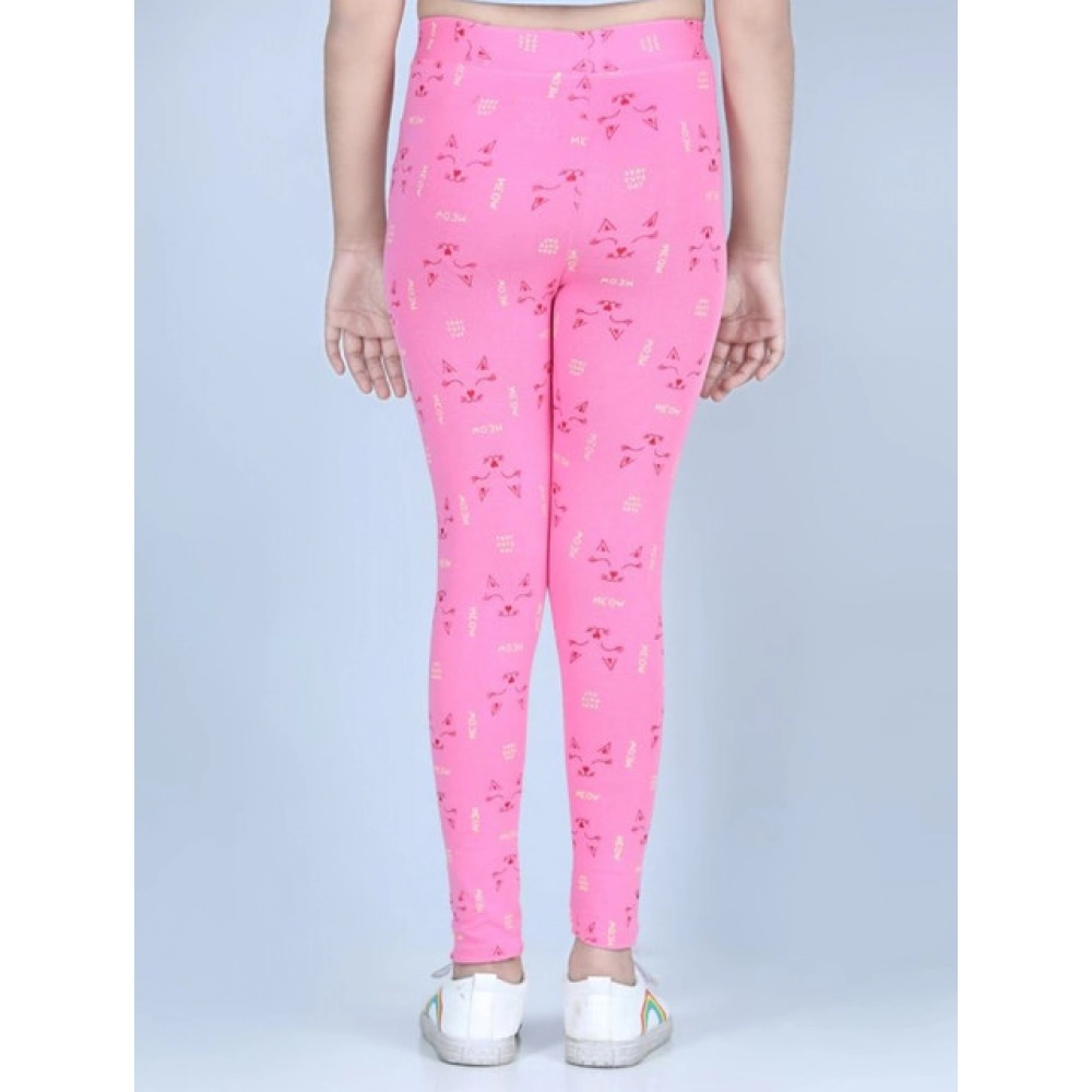 Girl's Cotton Lycra Printed Elasticated Leggings (Pink) - Image 4