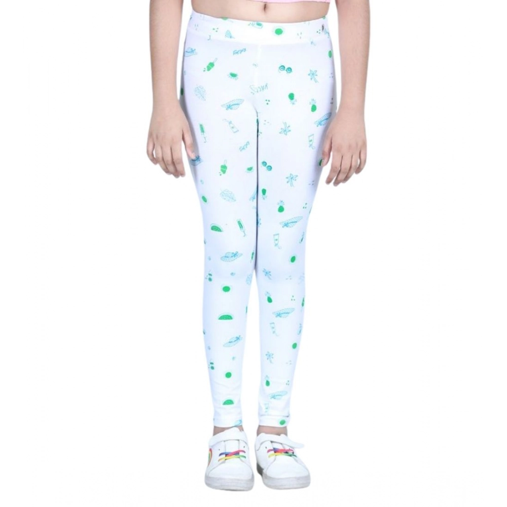 Girl's Cotton Lycra Printed Elasticated Leggings (White) - Image 2
