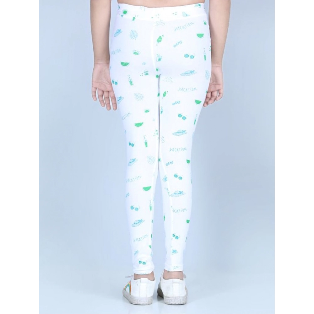 Girl's Cotton Lycra Printed Elasticated Leggings (White) - Image 4