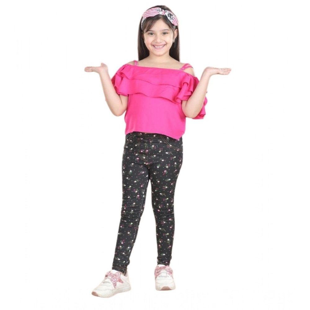 Girl's Cotton Floral Elasticated Jegging and Top Set (Pink) - Image 2
