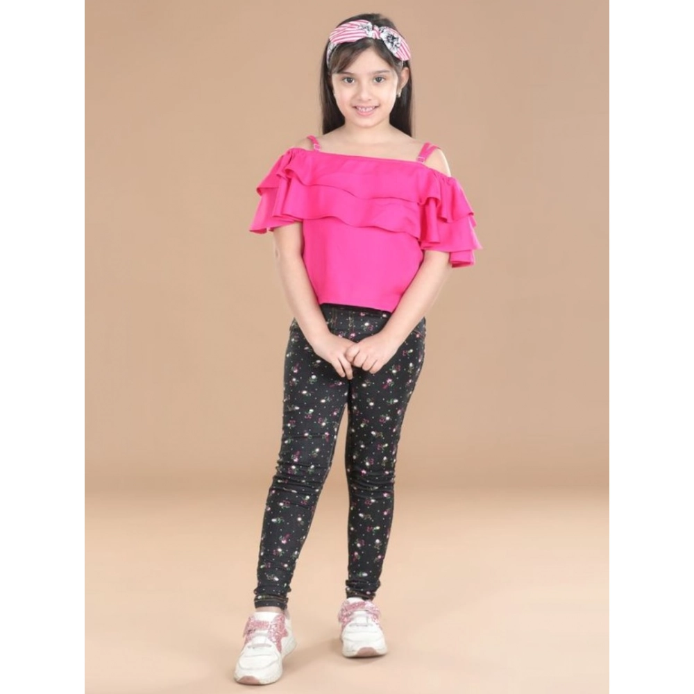 Girl's Cotton Floral Elasticated Jegging and Top Set (Pink) - Image 3