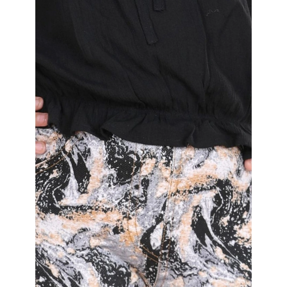 Girl's Cotton Floral Elasticated Jegging and Top Set (Black) - Image 4