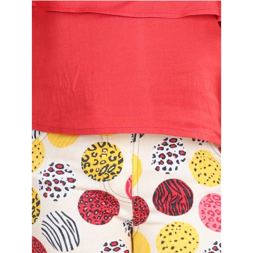 Girl's Cotton Floral Elasticated Jegging and Top Set (Red) - Image 4