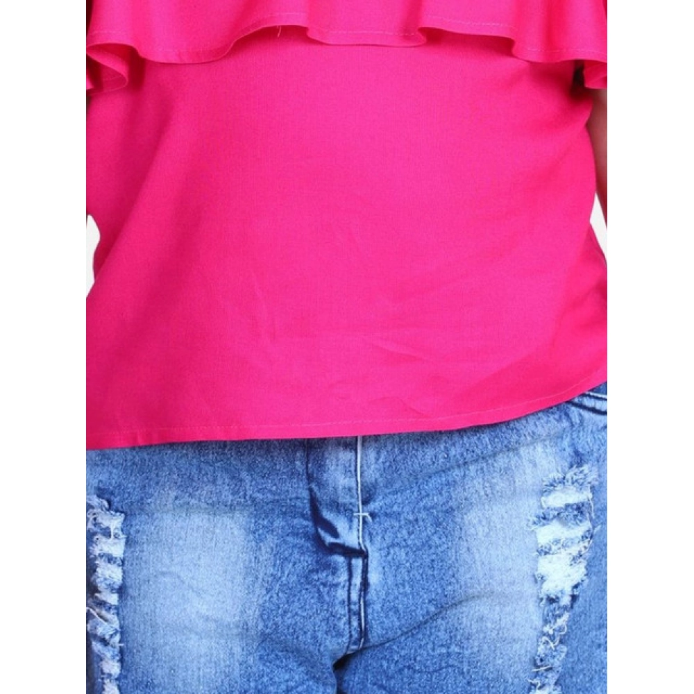 Girl's Rayon Solid Cold Shoulder Top with Shorts (Pink-Blue) - Image 4