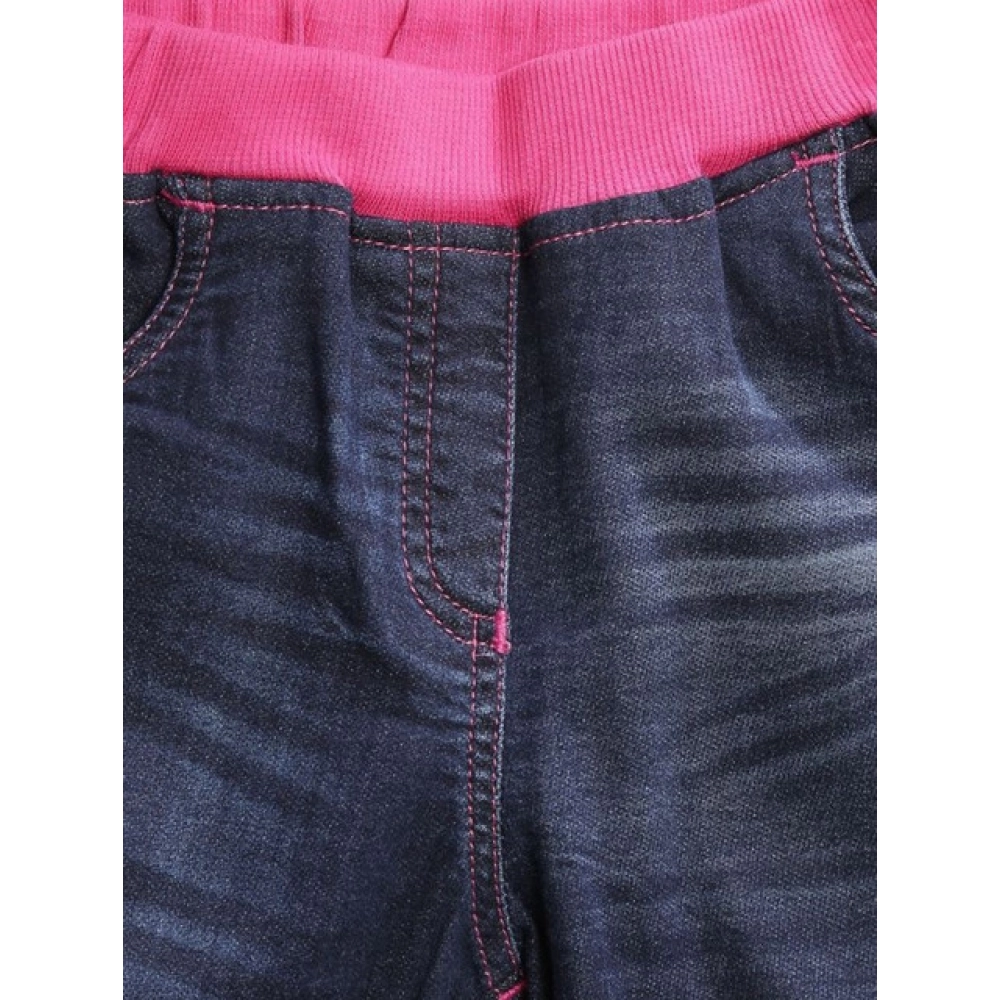 Girl's Denim Ribbed Elasticated Shorts (Pink-Blue) - Image 3